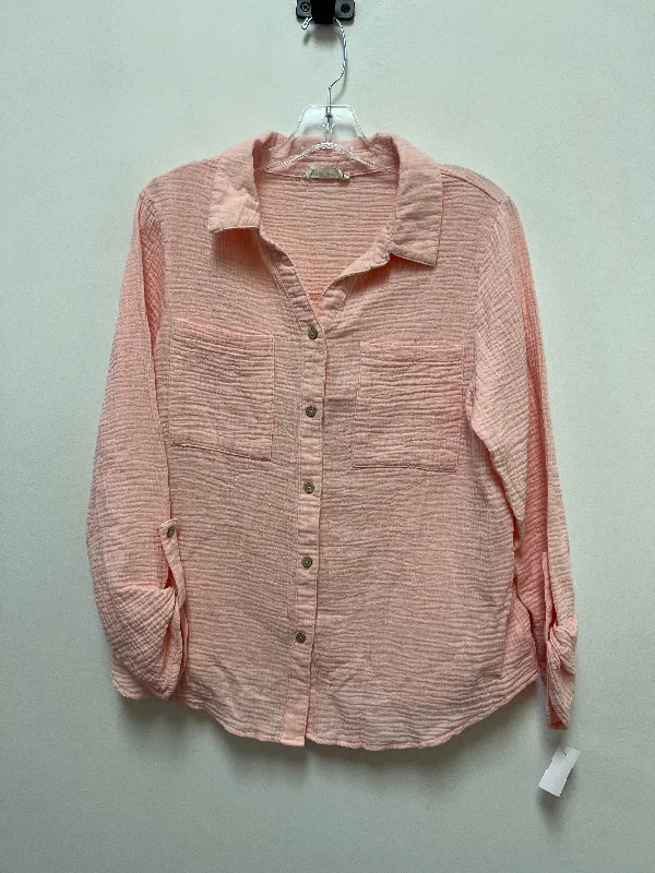 Pink Blouse Long Sleeve Clothes Mentor, Size L