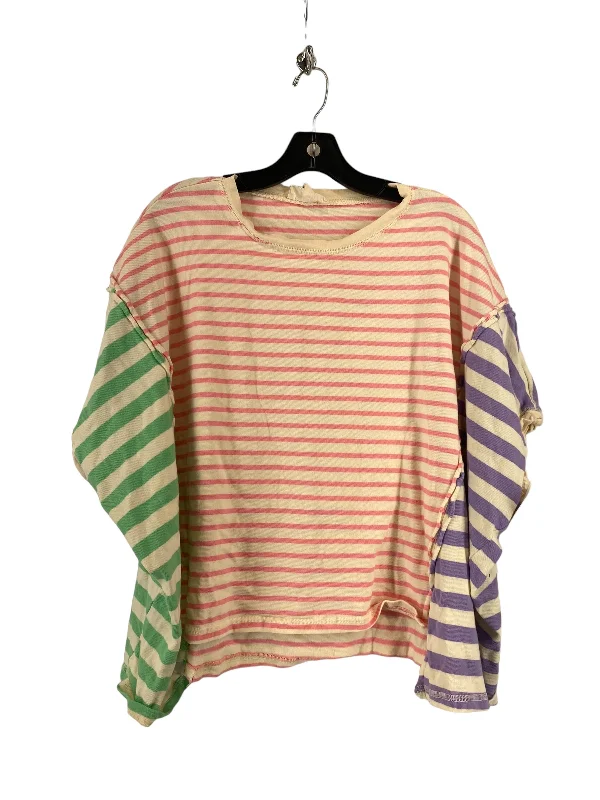 Top Short Sleeve By Peach Love Cream California In Striped Pattern, Size: L