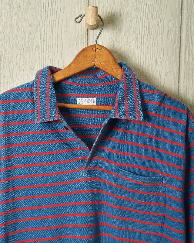 Indigo Polo in 3/4"" Red/Navy Stripe