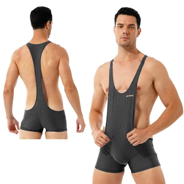 Mens One-piece Wrestling Singlet Bodysuit Fitness Workout Gym Sportswear Stretchy Scoop Neck Sleeveless Skinny Jumpsuits Leotard