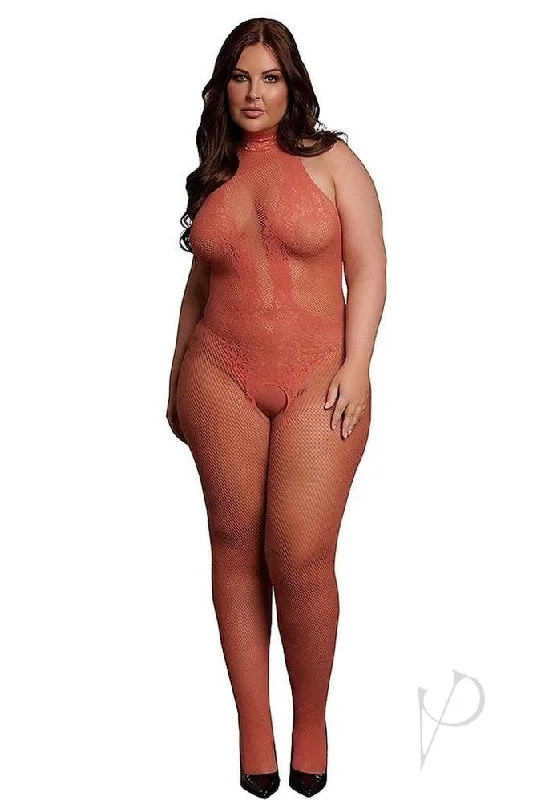 Plus size Fishnet Lace Bodystocking orange